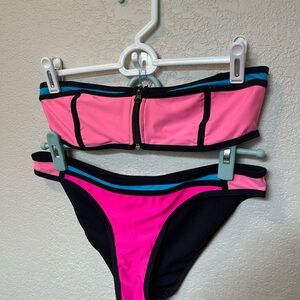 Pink and Black Bikini Set